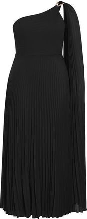 City Chic Eloura One-Shoulder Pleated Maxi Dress in Black at Nordstrom, Size 22W