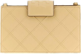 Tory Burch Gewatteerde Leren Portemonnee met Reli&euml;f Logo - Dames - Portefeuilles - Beige - ONE Size - Leer - Accessoires