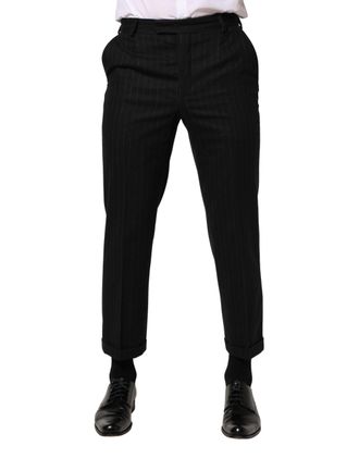 Dolce & Gabbana Mens Pinstriped Virgin Wool Trousers Black Elastane