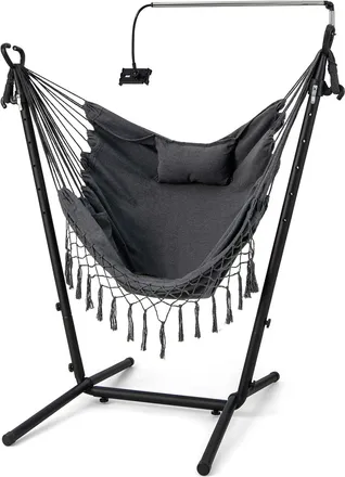 Costway Costway Hamaca Con Soporte, Altura Ajustale, Hamaca Jardin Exterior Con Armaz&oacute;n, Porta Tel&eacute;fono, Almohada Y Bolsillo Lateral, Silla Colgante Interior 