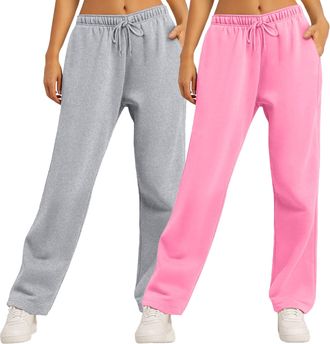 Generic Fleece Lined Joggers Womens Wide Leg Joggers Fleece Sweatpants Oversized Baggy Jogger Jogging Bottoms High Waisted Drawstring Ladies Tracksuit Bottoms