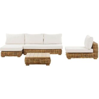 Beliani Salotto da giardino rattan naturale bianco sporco con tavolino destro Varallo