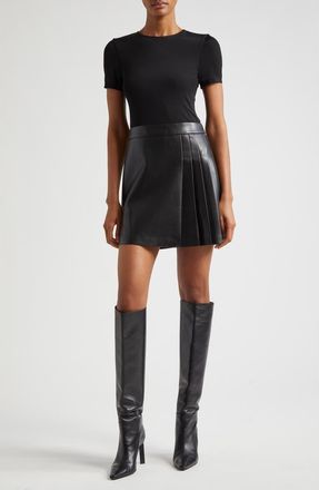 Alice & Olivia Chara Mixed Media Minidress in Black at Nordstrom, Size 10