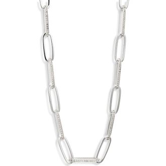 Nordstrom Rhinestone Paper Clip Chain Necklace in Clear- Silver at Nordstrom Rack