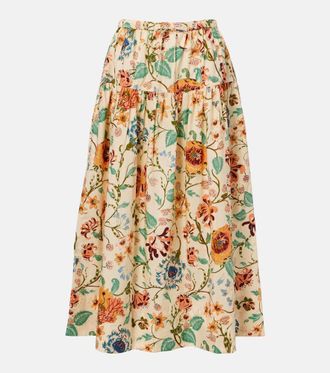 Ulla Johnson Falda midi Theodora de algod&oacute;n floral