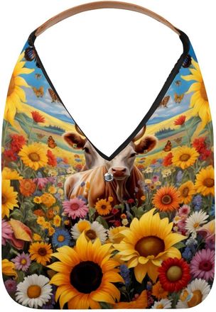 Generic Sunflowers Cow Butterfly Reusable Lightweight Grocery Bags - Foldable Into Compact Pouch, Washable & Sturdy, Multipurpose for Shopping and Travel
