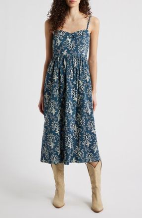 The Great. The Verse Cotton Midi Dress in Indigo Bandana at Nordstrom, Size 0