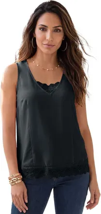 Roaman's Lace Trim Satin Tank in Black at Nordstrom, Size 20