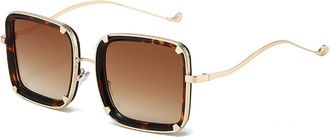 Generic Metal Square Large Frame Sunglasses For Men And Womens Commuting Party Photo Vacation Polarized Sun Glasses(Brown)