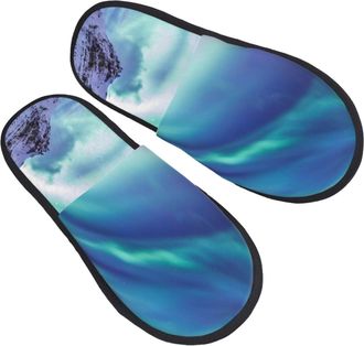Generic Warm Slipper Aurora Borealis Kirkjufell Iceland Home Slipper Comfortable Fluffy Slippers Non-Slip Scuff Slippers For Bedroom Hotel Party M
