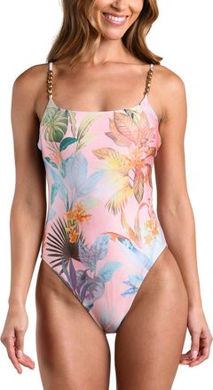 L'agence Remi Colorful Palm Underwire One-Piece Swimsuit in Pink Multi at Nordstrom, Size X-Large