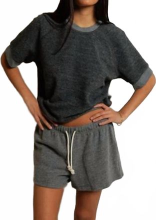 perfectwhitetee Kennedy Reverse Fleece Short-Sleeve Top In Grey