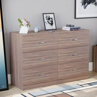 Home Discount Home Discount - Riano 6 Drawer Wide Chest of Drawers Bedroom Furniture Storage Unit Cabinet, Walnut