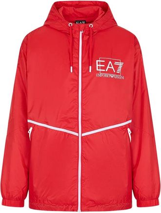 Emporio Armani Mens Bold Logo Red Hooded Jacket - Size X-Large
