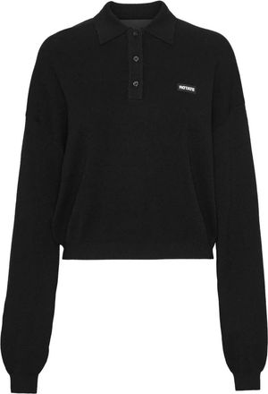 Rotate long-sleeve polo shirt - women - Modal/Merino/Polyamide - L - Black