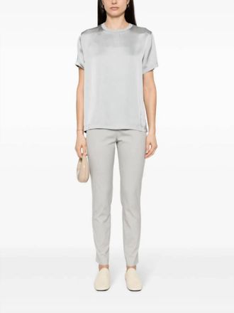 Fabiana Filippi Contrast-Neck Silk Top In Light Grey
