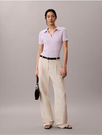 Calvin Klein Jeans Calvin Klein Womens Smooth Cotton Rib Polo T-Shirt - Purple - XL
