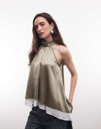 Reclaimed Vintage top halter a doppio strato-Bianco