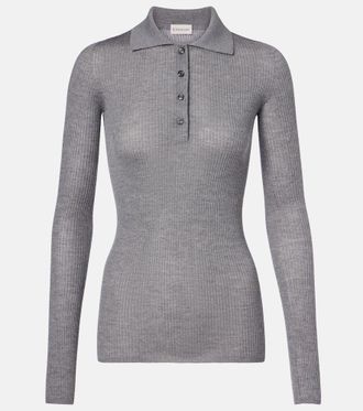 Moncler Ribbed-knit wool polo shirt