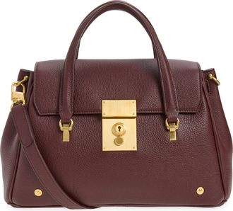 Thom Browne Small Bolton Soft Pebble Grain Leather Top Handle Bag in Dark Burgundy at Nordstrom