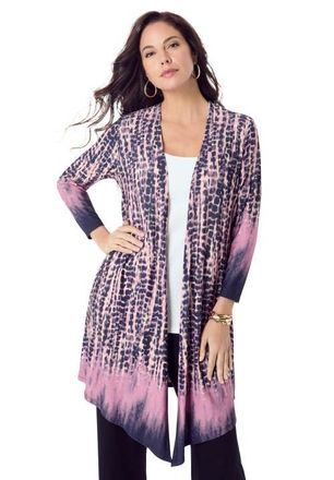 Roaman's Ultra Drape Cardigan in Mauve Tie Dye Border at Nordstrom, Size 24