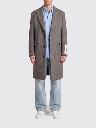 Golden Goose Single-Breasted Long Chevron Wool Coat with Peak Lapels