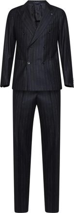 Tagliatore Double-Breasted Pinstripe Suit - Heren - Business pakken - Blauw - L - Wol - Kostuums