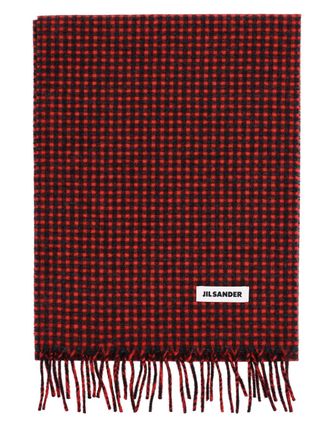 Jil Sander Virgin Wool Checked Scarf - Red