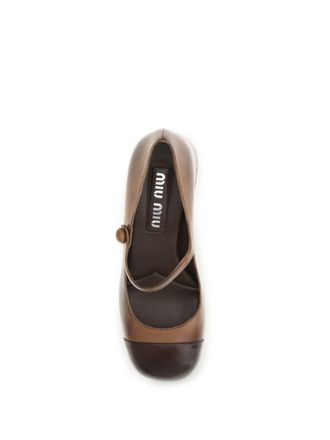Miu Miu Leather Mary Jane Mary Jane Heel - Brown