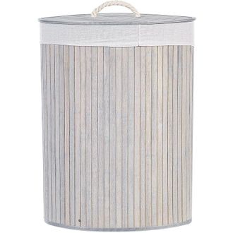 Beliani Beliani - Cesta De Madera De Bamb&uacute; Gris Claro Blanco Crema 60 Cm Tapa Extra&iacute;ble Matara