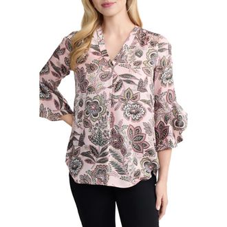 Jones New York Kelly Floral Flutter Sleeve Button-Up Shirt in Petal Pink Multi at Nordstrom, Size Large