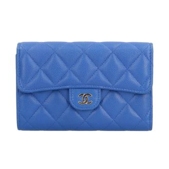 Chanel Matelasse Blue Grained Calfskin Wallet (Tri-Fold) (Pre-Owned)