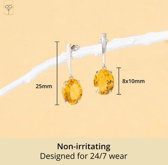 MAX + STONE 14k Yellow or White Gold 10x8mm Oval Cut Gemstone Drop Dangle Earrings