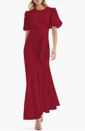 Sachin & Babi Camila Asymmetric Hem Belted Dress In Dark Red