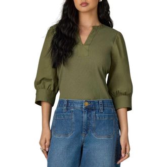 Wit & Wisdom Mixed Media Puff Sleeve Top in Celadon at Nordstrom, Size X-Small