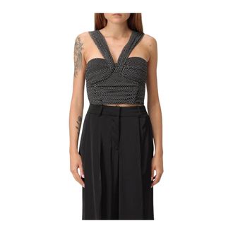 Elisabetta Franchi Sleeveless Tops, female, Black, Size: S Sleeveless Woven Top with Straps and Ruched Detail