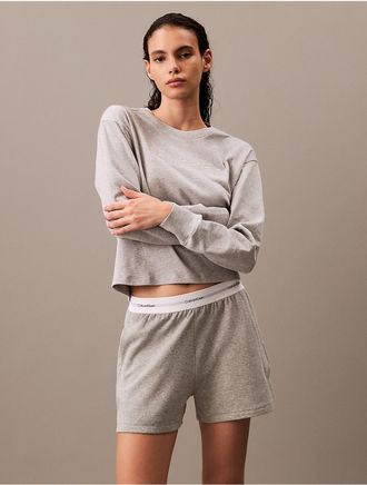 Calvin Klein Womens Terry Lounge Relaxed Crewneck Sweatshirt - Grey - XS