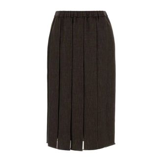 Brunello Cucinelli Midi Skirts, female, Brown, S, Pleated Denim Midi Skirt
