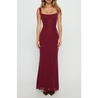 Princess Polly Crisanto Sparkle Lace-Up Gown in Burgundy at Nordstrom, Size 12