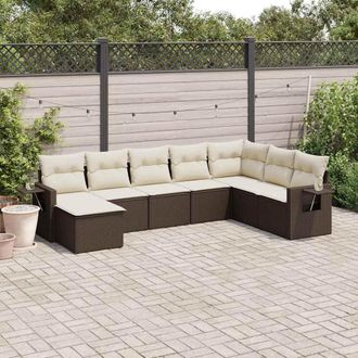vidaXL Set Sof&aacute;s De Jard&iacute;n 8 Piezas Y Cojines Rat&aacute;n Sint&eacute;tico Marr&oacute;n Vidaxl