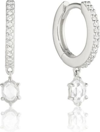 Lily & Roo Silver Diamond Style Hexagon Drop Earrings