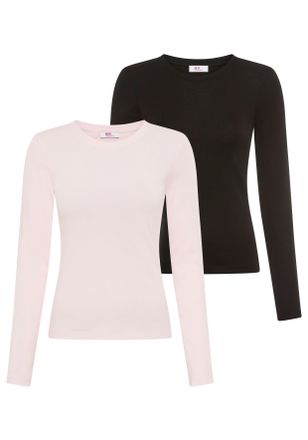 Flashlights Longsleeve FLASHLIGHTS, Damen, Gr. 32/34, schwarz, rose, Rippware, Obermaterial: 100% Baumwolle, unifarben, Basic, figurbetont h&uuml;ftlang, Rundhals, abg