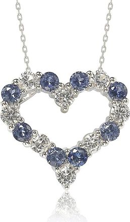 Suzy Levian Sterling Silver Sapphire & Diamond Accent Alternating Heart Eternity Pendant