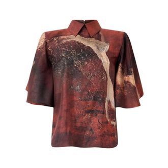 Roberto Cavalli Blouses, female, Red, Size: 2XS Silk Shirt With Marble Print