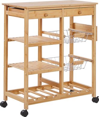 Beliani Beliani - Carrito De Cocina Madera Clara De Bamb&uacute; Con Ruedas Carrito De Comedor Movible Morino