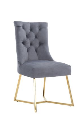 Life Interiors Single Ambra Modern Velvet Dining Chair with Gold Legs, Ring Handle & Tufted Back in Grey