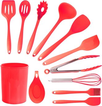 MegaChef Red Silicone Cooking Utensils, Set of 12
