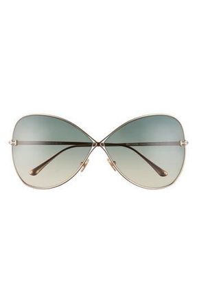 Tom Ford Nickie 66mm Gradient Oversize Butterfly Sunglasses in Rose Gold/Green Gradient at Nordstrom Rack