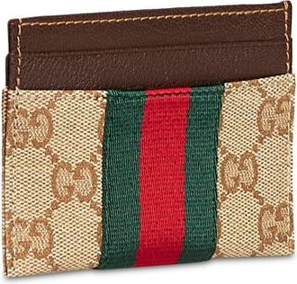 Gucci Womens Card Holder Gg Canvas Beige Calfskin Wallets & Purses