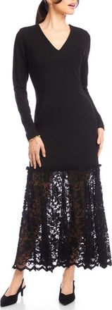 Karen Kane Lace Contrast Long Sleeve Maxi Dress in Black at Nordstrom, Size X-Large